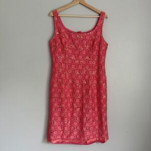 Vintage Pink Lace Sequin Sleeveless Sheath Cocktail Dress‎ Womens Preppy Modest